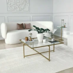 Tavolini Da Salotto|Salotto > Dmora Tavolino da Salotto Cassetti Resistente All'appannamento 94x64x35h cm, Vani - Anna Oro