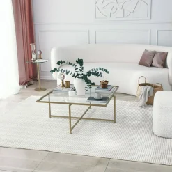 Tavolini Da Salotto|Salotto > Dmora Tavolino da Salotto Cassetti Resistente All'appannamento 94x64x35h cm, Vani - Anna Oro