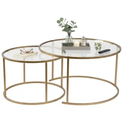 Tavolini Da Salotto > Dmora Tavolino da Salotto Cassetti set di 3 Tavolini Peso Massimo Supportato 10 kg 80x80x43h cm, Vani - Rowan Oro