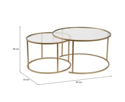 Tavolini Da Salotto > Dmora Tavolino da Salotto Cassetti set di 3 Tavolini Peso Massimo Supportato 10 kg 80x80x43h cm, Vani - Rowan Oro