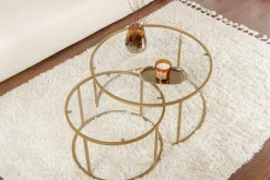 Tavolini Da Salotto > Dmora Tavolino da Salotto Cassetti set di 3 Tavolini Peso Massimo Supportato 10 kg 80x80x43h cm, Vani - Rowan Oro