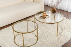 Tavolini Da Salotto > Dmora Tavolino da Salotto Cassetti set di 3 Tavolini Peso Massimo Supportato 10 kg 80x80x43h cm, Vani - Rowan Oro