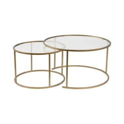 Tavolini Da Salotto > Dmora Tavolino da Salotto Cassetti set di 3 Tavolini Peso Massimo Supportato 10 kg 80x80x43h cm, Vani - Rowan Oro
