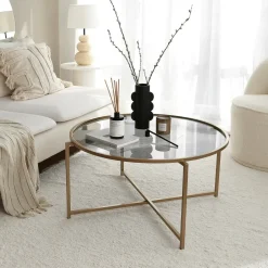 Tavolino da Salotto oro Effetto Fume Forma Rotonda 83x83x40h cm, Sfumatura Colore Ripiano Fume - Ecaterina