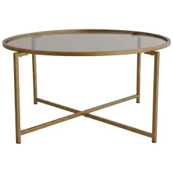 Tavolino da Salotto oro Effetto Fume Forma Rotonda 83x83x40h cm, Sfumatura Colore Ripiano Fume - Ecaterina