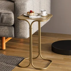Tavolini Da Salotto > Dmora Tavolino da Salotto Forma Quadrato Materiale Piano in Metallo 30x30x52h cm, Colore Ripiano - Perrero Oro