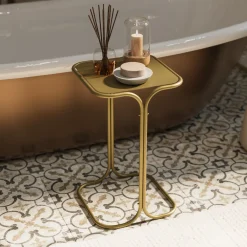 Tavolini Da Salotto > Dmora Tavolino da Salotto Forma Quadrato Materiale Piano in Metallo 30x30x52h cm, Colore Ripiano - Perrero Oro