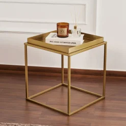 Tavolini Da Salotto > Dmora Tavolino da Salotto Forma Rotondo Materiale Piano in Vetro 80x80x43h cm, Colore Ripiano Trasparente - Moena Oro