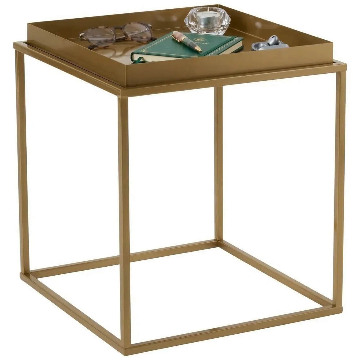 Tavolini Da Salotto > Dmora Tavolino da Salotto Forma Rotondo Materiale Piano in Vetro 80x80x43h cm, Colore Ripiano Trasparente - Moena Oro