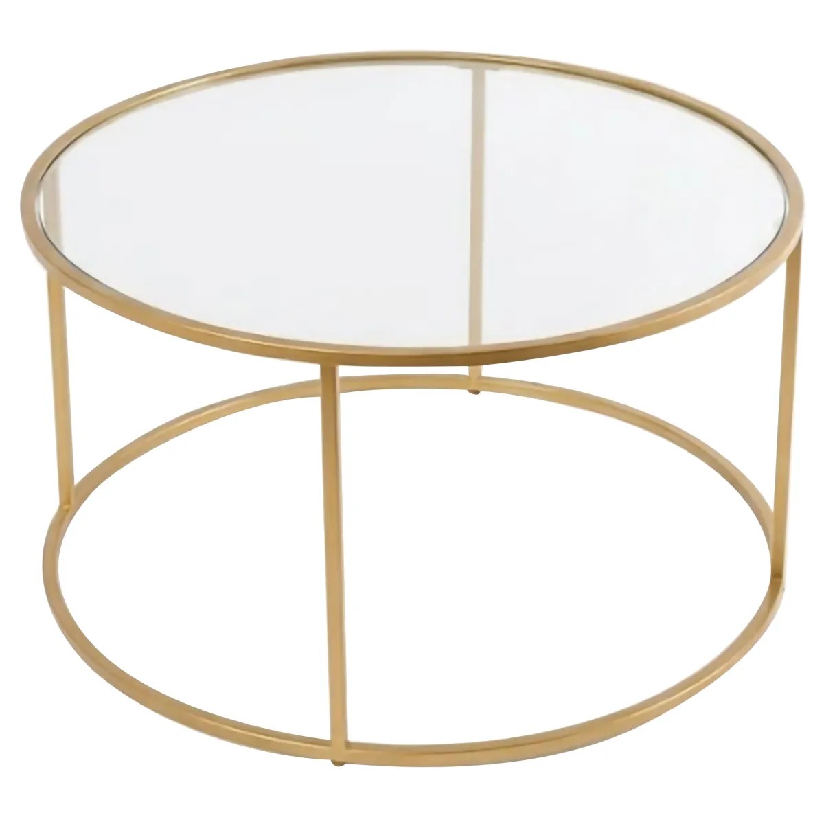 Tavolini Da Salotto > Dmora Tavolino da Salotto Forma Rotondo Materiale Piano in Vetro 80x80x43h cm, Colore Ripiano Trasparente - Moena Oro