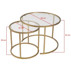 Tavolini Da Salotto > Dmora Tavolino da Salotto Modulabile Forma Rotondo 60x60x43h cm, Materiale Piano in Vetro - Simaxis Oro