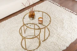 Tavolini Da Salotto > Dmora Tavolino da Salotto Modulabile Forma Rotondo 60x60x43h cm, Materiale Piano in Vetro - Simaxis Oro