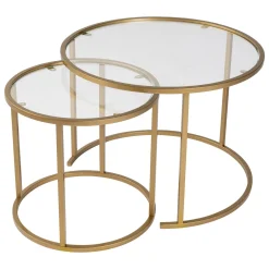 Tavolini Da Salotto > Dmora Tavolino da Salotto Modulabile Forma Rotondo 60x60x43h cm, Materiale Piano in Vetro - Simaxis Oro