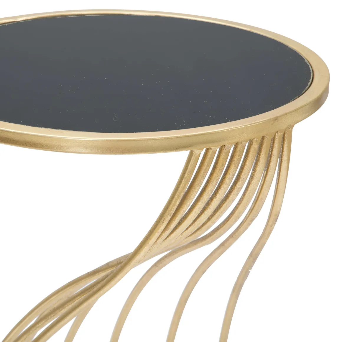 Tavolino da Salotto oro Nero Portatelefono Forma Rotondo 35x35x60h cm, Colore Ripiano Nero - Broome