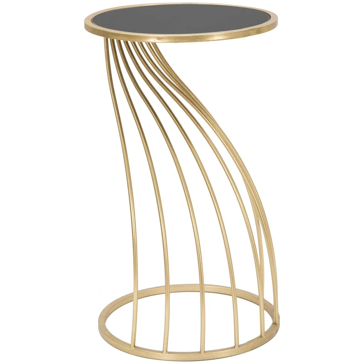 Tavolino da Salotto oro Nero Portatelefono Forma Rotondo 35x35x60h cm, Colore Ripiano Nero - Broome