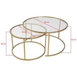 Tavolini Da Salotto > Dmora Tavolino da Salotto Piano in Vetro Temperato Forma Rotondo 80x80x43h cm, Materiale Piano in Vetro - Telti Oro