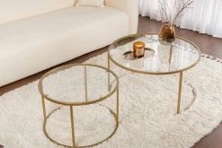 Tavolini Da Salotto > Dmora Tavolino da Salotto Piano in Vetro Temperato Forma Rotondo 80x80x43h cm, Materiale Piano in Vetro - Telti Oro