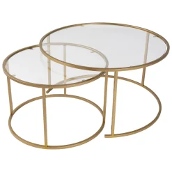 Tavolini Da Salotto > Dmora Tavolino da Salotto Piano in Vetro Temperato Forma Rotondo 80x80x43h cm, Materiale Piano in Vetro - Telti Oro