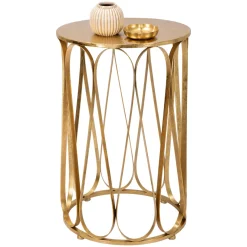 Tavolino da Salotto oro Portaoggetti Forma Rotondo 37x37x58h cm, Colore Ripiano oro - Danoba