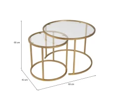 Tavolino da Salotto oro set di 2 Tavolini Peso Massimo Supportato 10 kg Forma Rotondo 60x60x43h cm, Materiale Piano in Vetro - Xaden