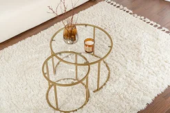 Tavolino da Salotto oro set di 2 Tavolini Peso Massimo Supportato 10 kg Forma Rotondo 60x60x43h cm, Materiale Piano in Vetro - Xaden