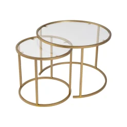 Tavolino da Salotto oro set di 2 Tavolini Peso Massimo Supportato 10 kg Forma Rotondo 60x60x43h cm, Materiale Piano in Vetro - Xaden