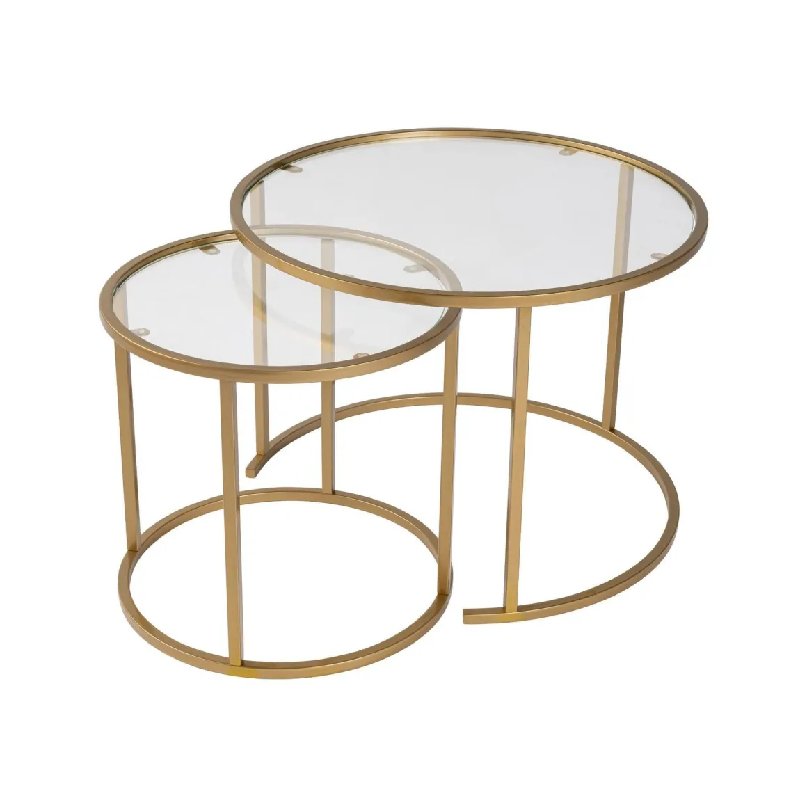 Tavolino da Salotto oro set di 2 Tavolini Peso Massimo Supportato 10 kg Forma Rotondo 60x60x43h cm, Materiale Piano in Vetro - Xaden