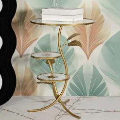 Tavolini Da Salotto > Dmora Tavolino da Salotto oro Trasparente 3 Ripiani Forma Rotondo 54x54x70h cm, Colore Ripiano Trasparente - Fana Trasparente, Oro
