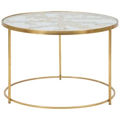 Tavolino da Salotto oro Trasparente Decorazioni con Farfalle Forma Rotondo 60x60x41h cm, Colore Ripiano Trasparente - Taketa
