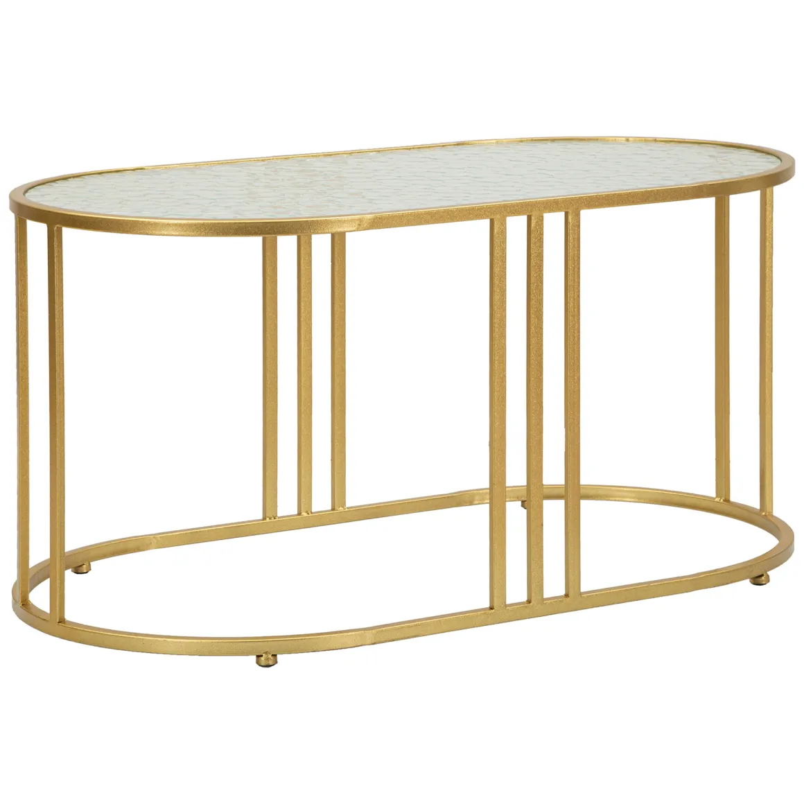 Tavolino da Salotto oro Trasparente Forma Ovale Colore Ripiano Trasparente 90x50x45h cm, Materiale Struttura in Vetro - Fadali
