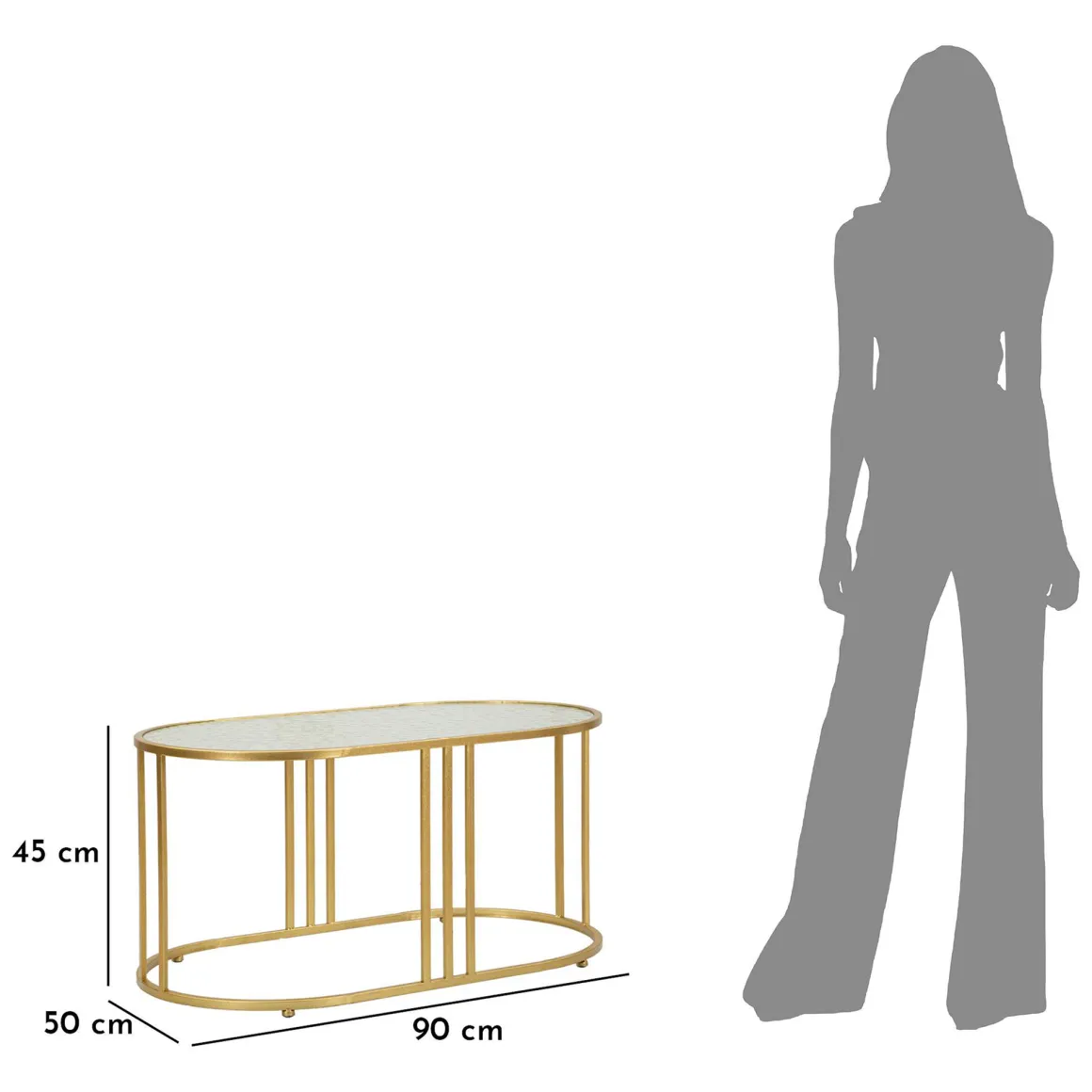 Tavolino da Salotto oro Trasparente Forma Ovale Colore Ripiano Trasparente 90x50x45h cm, Materiale Struttura in Vetro - Fadali