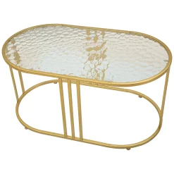 Tavolino da Salotto oro Trasparente Forma Ovale Colore Ripiano Trasparente 90x50x45h cm, Materiale Struttura in Vetro - Fadali