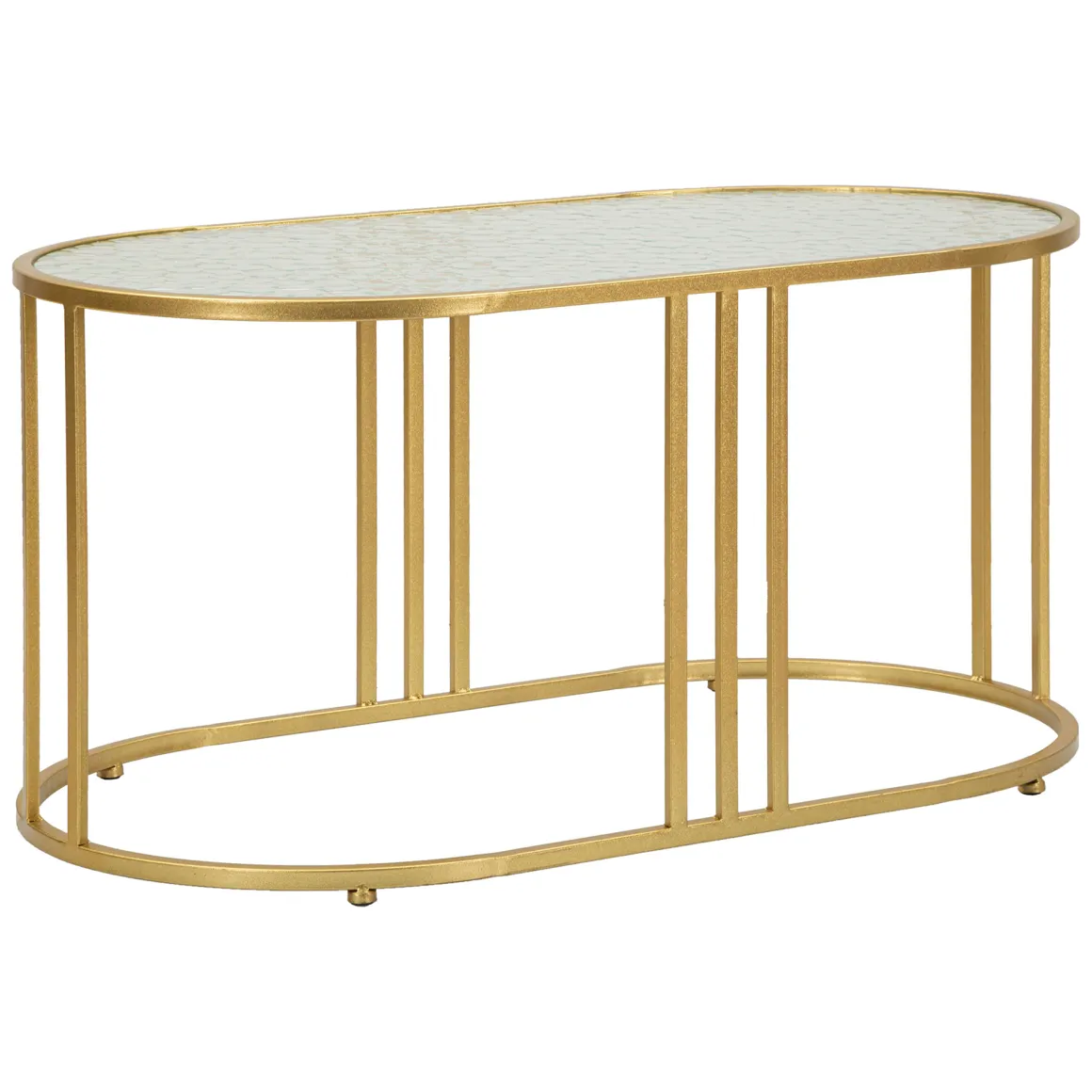 Tavolino da Salotto oro Trasparente Forma Ovale Colore Ripiano Trasparente 90x50x45h cm, Materiale Struttura in Vetro - Fadali