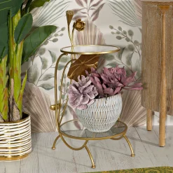 Tavolino da Salotto oro Trasparente Forma Rotondo Colore Ripiano Trasparente 40x40x78h cm, Materiale Struttura in Vetro - Danesami