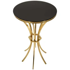 Tavolino da Salotto oro Trasparente Forma Rotondo Colore Ripiano Trasparente 50x50x92h cm, Materiale Struttura in Vetro - Datelosa