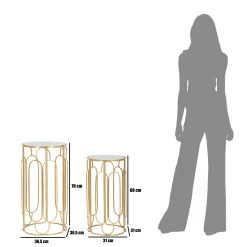 Tavolino da Salotto oro Trasparente set da 2 Forma Rotondo 37x37x70h cm, Colore Ripiano Trasparente - Kuldig