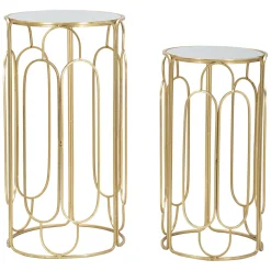 Tavolino da Salotto oro Trasparente set da 2 Forma Rotondo 37x37x70h cm, Colore Ripiano Trasparente - Kuldig