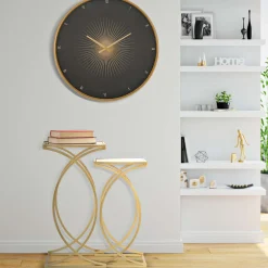 Tavolino da Salotto oro Trasparente set da 2 Modulabili Forma Quadrato 35x35x70h cm, Colore Ripiano Trasparente - Gane