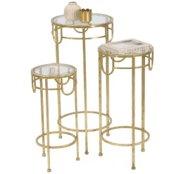 Tavolino da Salotto oro Trasparente set da 3 Portatelefono Forma Rotondo 33x33x70h cm, Colore Ripiano Trasparente - Gama