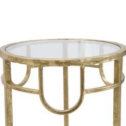 Tavolino da Salotto oro Trasparente set da 3 Portatelefono Forma Rotondo 33x33x70h cm, Colore Ripiano Trasparente - Gama