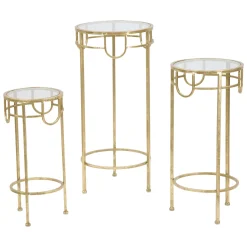Tavolino da Salotto oro Trasparente set da 3 Portatelefono Forma Rotondo 33x33x70h cm, Colore Ripiano Trasparente - Gama
