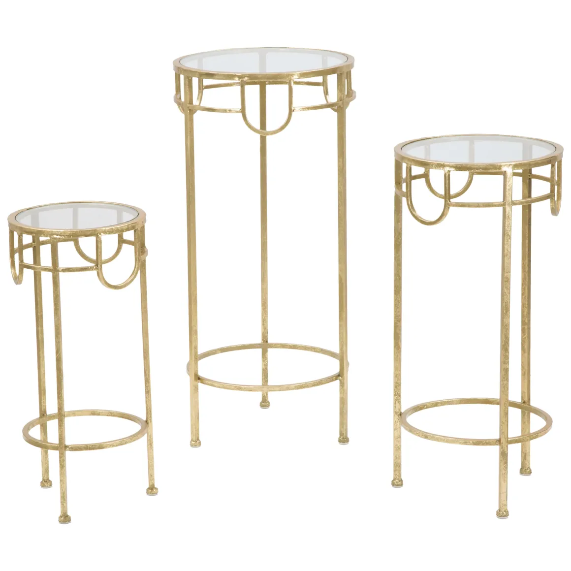 Tavolino da Salotto oro Trasparente set da 3 Portatelefono Forma Rotondo 33x33x70h cm, Colore Ripiano Trasparente - Gama