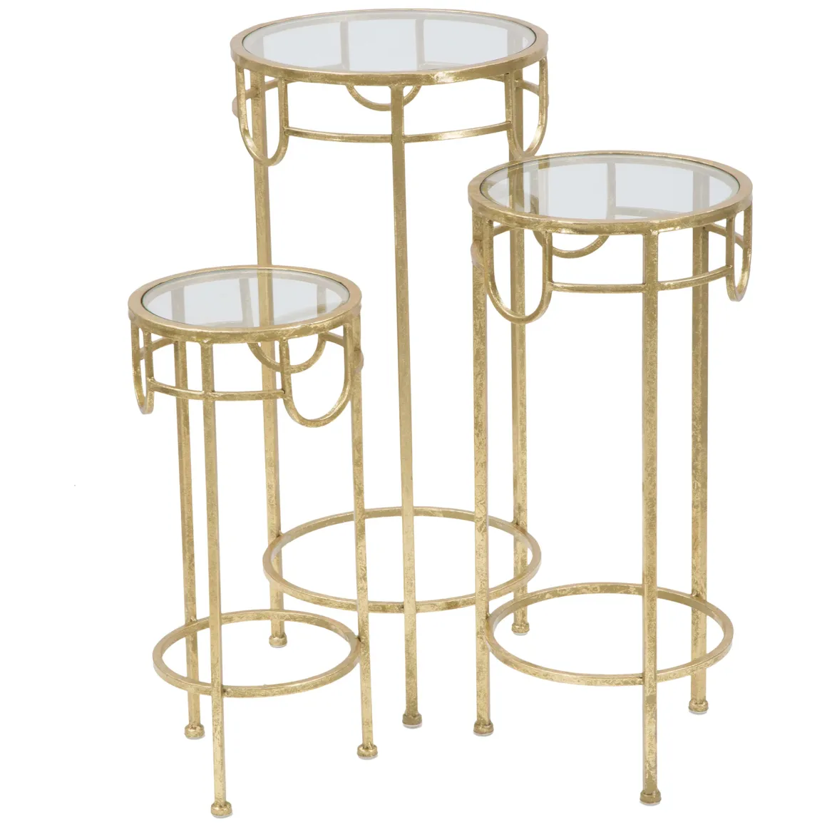 Tavolino da Salotto oro Trasparente set da 3 Portatelefono Forma Rotondo 33x33x70h cm, Colore Ripiano Trasparente - Gama