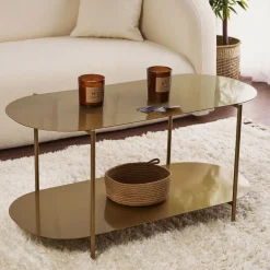 Tavolini Da Salotto > Dmora Tavolino da Salotto un Vano Effetto Lucido 100x45x51h cm, Forma Ovale - Verzate Oro