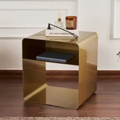 Tavolino da Salotto oro un Vano Forma Rettangolare 45x50x56h cm, Materiale Piano in Metallo - Cannobio