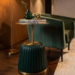 Tavolini Da Salotto > Dmora Tavolino da Salotto oro Verde Forma Rotondo Colore Ripiano oro 43x35x43h cm, Materiale Struttura in Plastica - Kep Verde, Oro