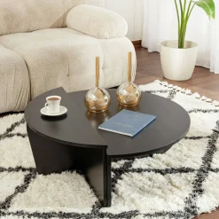 Tavolini Da Salotto > Dmora Tavolino da salotto ovale 90x60x35h cm - Feyre Nero