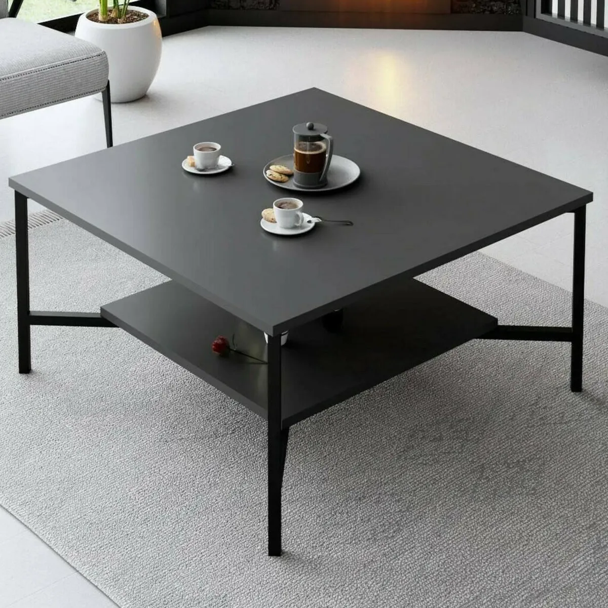 Tavolini Da Salotto|Salotto > Dmora Tavolino da salotto quadrato antracite e nero 80x80x40h cm - Mia Nero, Nero Antracite