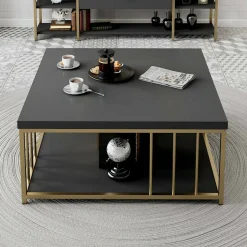 Tavolini Da Salotto|Salotto > Dmora Tavolino da salotto quadrato ardesia 55x55x41h cm - Chanthu Grigio Ardesia