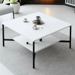Tavolino da salotto quadrato bianco e nero 80x80x40h cm - Mia